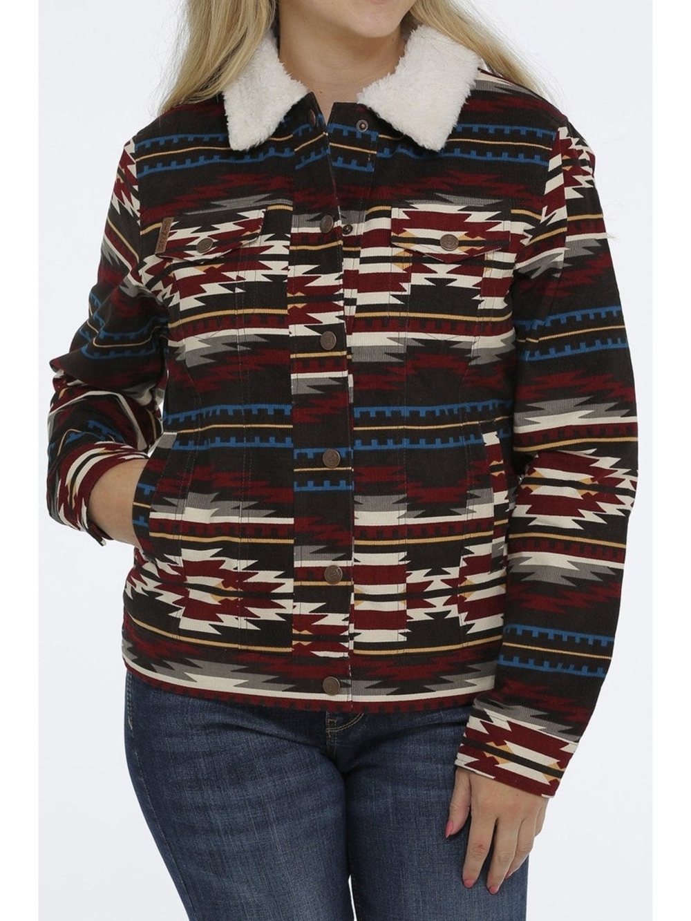 Cinch Women’s Aztec Sherpa Collar Jacket - Burgundy Multi NWOT SIZE L